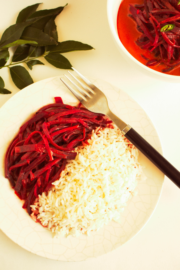 Healthy Beetroot Curry

These Ruby-red strips coated generously with creamy coconut curry sauce and accompanied with a bowl of warm rice is comfortingly delicious. Coconut milk and spices in the curry bring out the sweetness of beetroot, which makes you crave for more. 